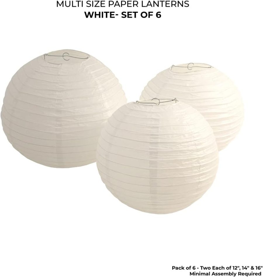 Multi-Size Paper Lanterns, White - Set of 6 - Image 2