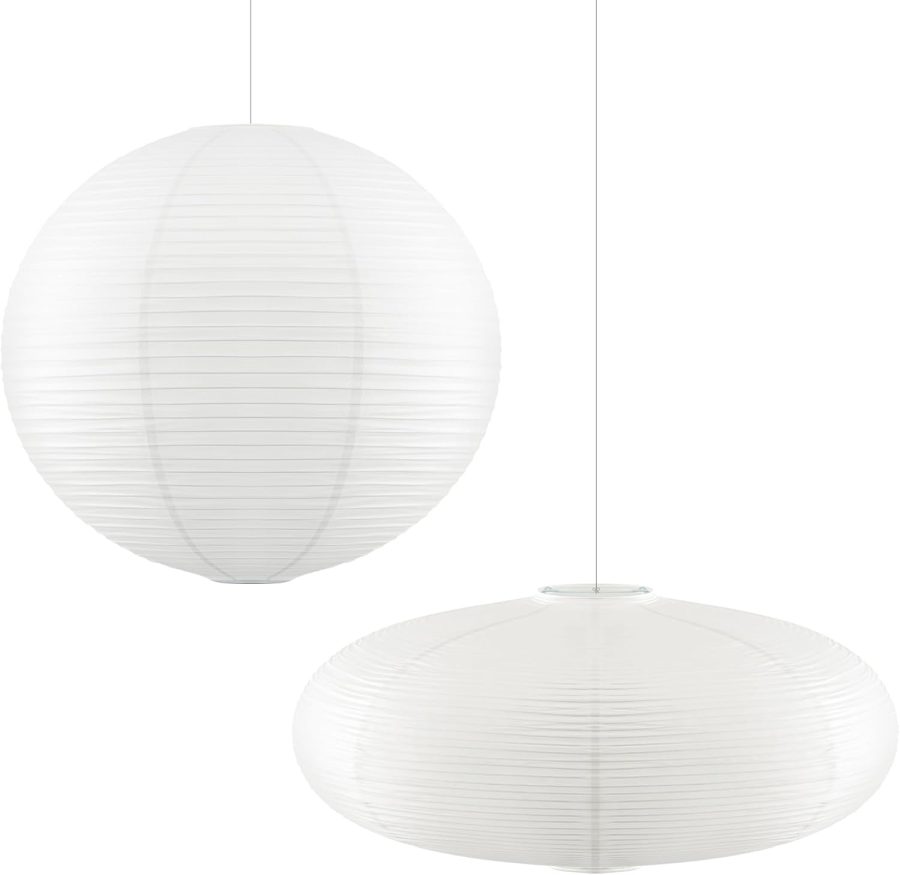 2 Pcs Chinese Paper Lanterns 20 Inch White Lampshade, Large Round and Oblate Pendant Lamp Shade, Rice Paper Lampshade Ceiling Foldable light shade for Interior Home Decoration