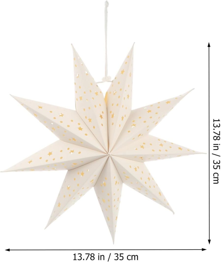 3Pcs Paper Star Lantern Lampshade 9 Pointed Star Hanging Decorations for Christmas New Year Wedding Party Holiday Birthday, 13.78 x 13.78 x 5.12 Inch - Image 2