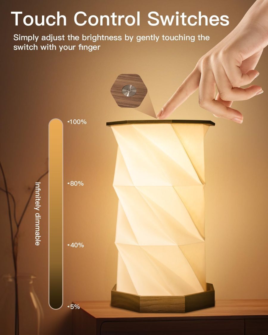 JTT Rechargeable Portable Table Lamp Small Cordless Desk Lamp LED Stepless Dimmable Night Lights Bedside Foldable Paper Lamp for Home Office Bedroom Living Room Travel Camping DIY Painting - Image 2