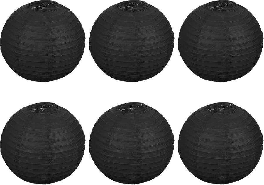 12 Inch Paper Lanterns, 6 Pack Round Folding Hanging Lamp Shade for Wedding Home Party Festival Celebration, Black