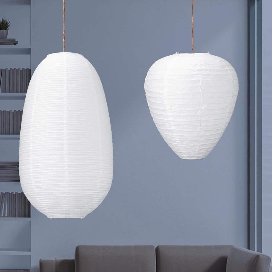 2 Pieces White Paper Lanterns Large Rice Paper Lamp Shade 20 14 Hanging Elliptical and Irregular Chinese/Japanese Lantern Pendant Light for Party Wedding Home Gift Ceiling Lampshade