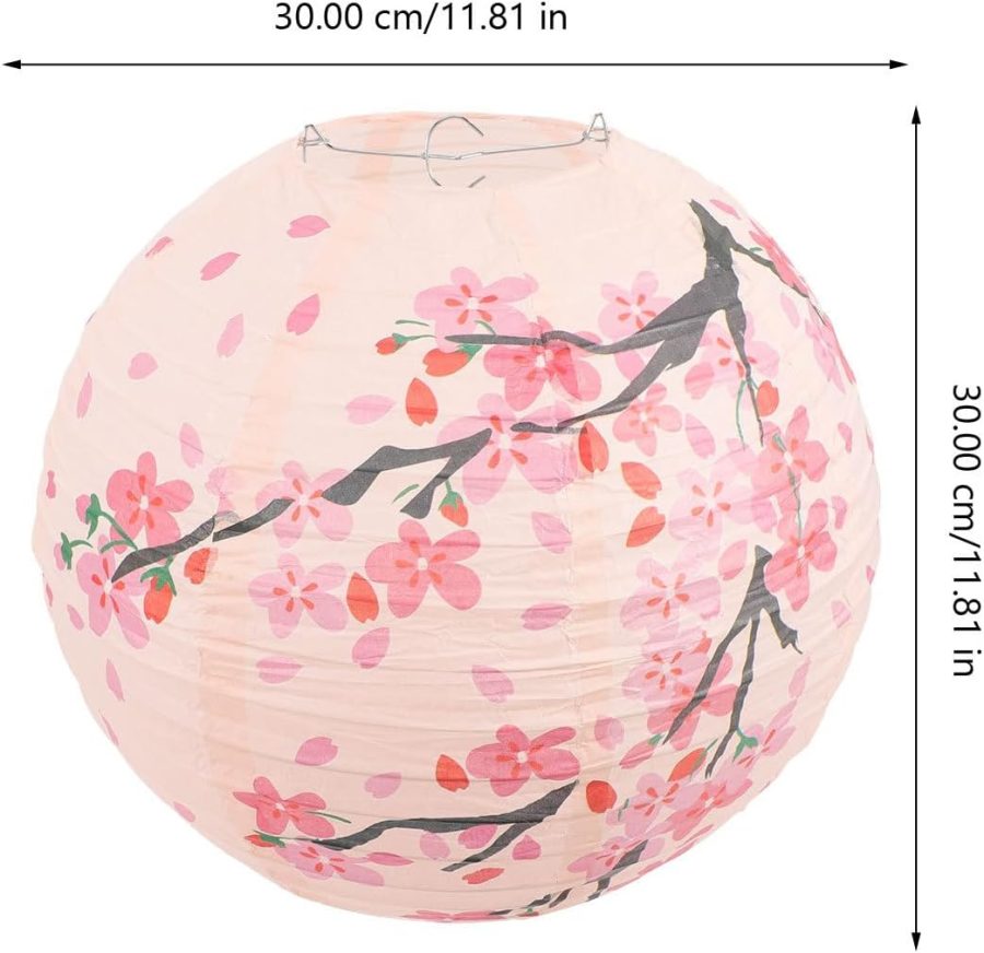 12 Inch Japanese Paper Lantern Hanging Decoration Pink Oriental Round Lamp Foldable Festive Lamp Cherry  Lantern Decoration for Home, Restaurant, Bar, Cultural Party and Festive Events - Image 2
