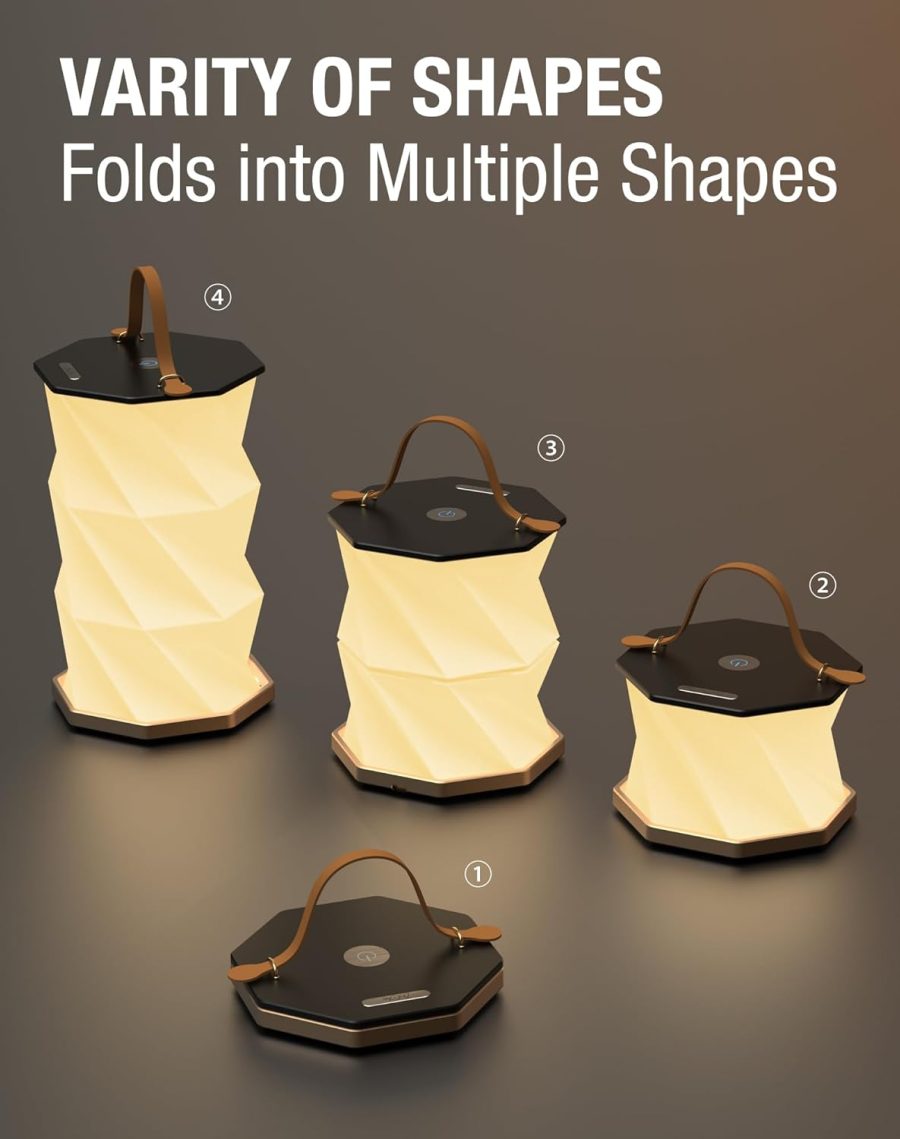 Portable Foldable Table Lamp with USB Rechargeable Battery, 3-Level Dimmable Touch Control Night Light, Folding Paper Lantern Light for Home Office Bedroom Reading (Black) - Image 2