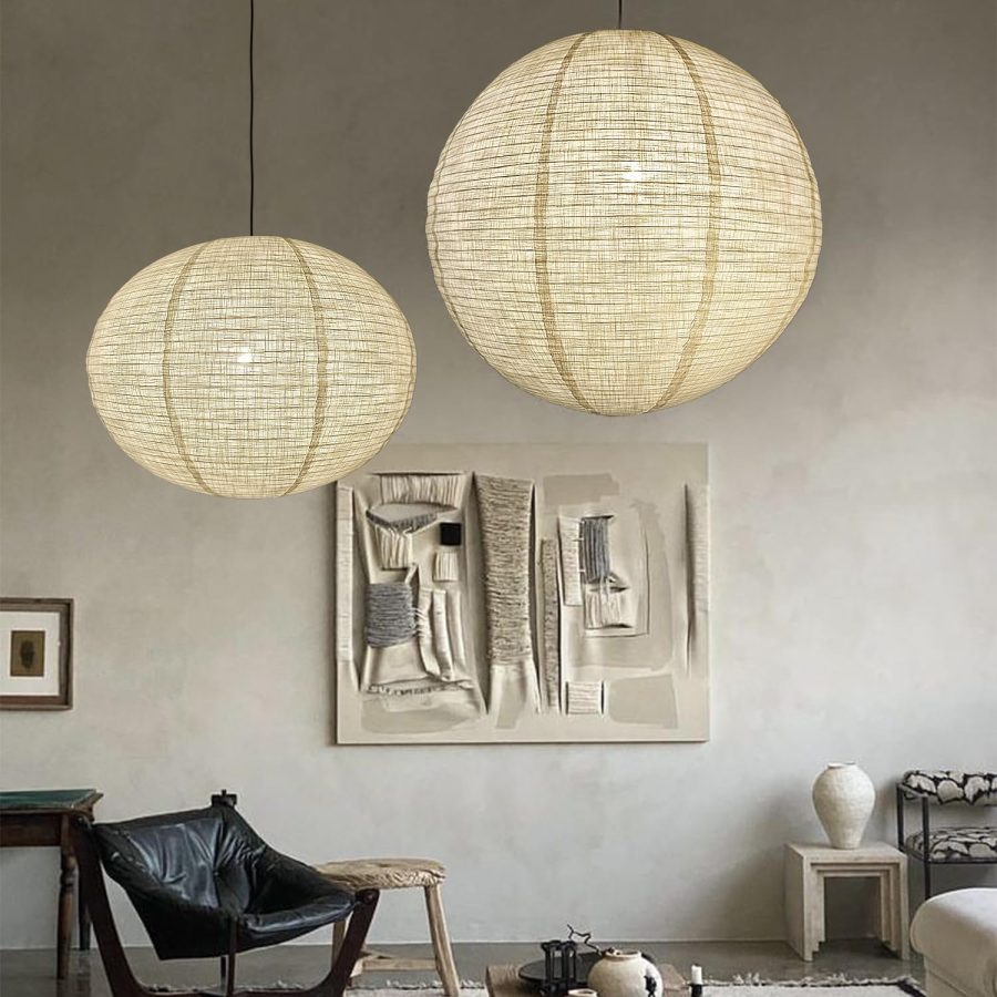 Large Pendant Light Shade Set 24+20 Inch Round/oval White Cotton Lamp Shade Minimalist Foldable Hanging paper Lanterns For Weddings/Home/Store Decor. gift dieal