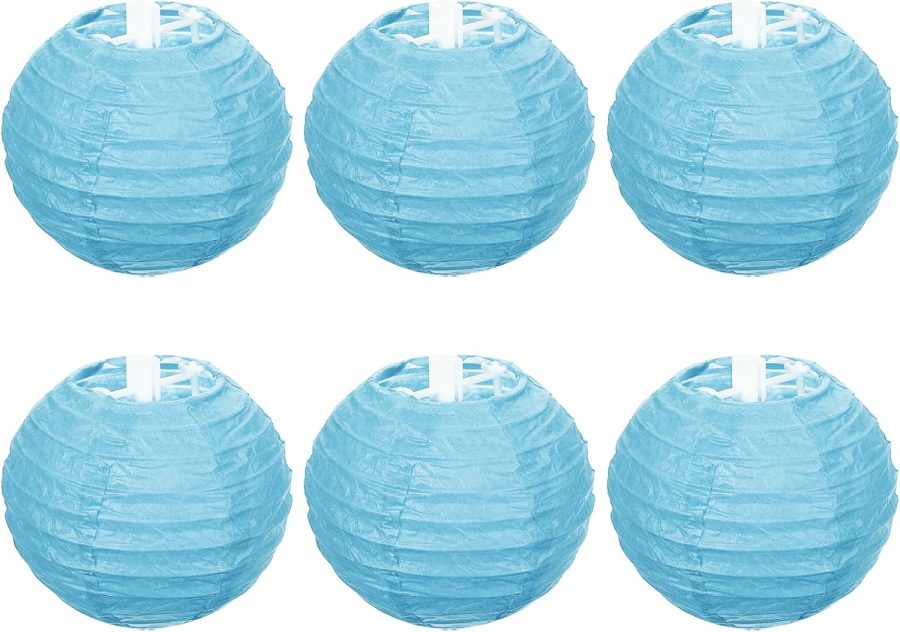 4 Inch Paper Lanterns, 6 Pack Round Folding Hanging Lamp Shade for Wedding Home Party Festival Celebration, Light Blue