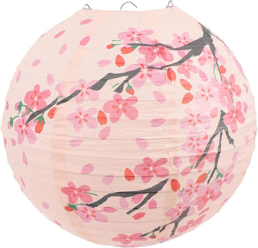 12 Inch Japanese Paper Lantern Hanging Decoration Pink Oriental Round Lamp Foldable Festive Lamp Cherry  Lantern Decoration for Home, Restaurant, Bar, Cultural Party and Festive Events