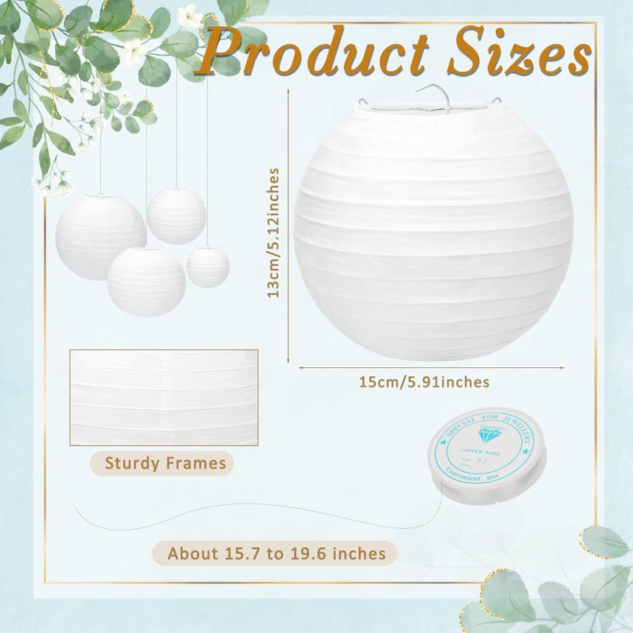 24 Packs White Paper Lanterns 6 Inch Chinese Japanese Hanging Paper Lanterns Lamp Round with Clear Fishing Line DIY Table Centerpiece Decoration for Wedding Birthday Party Baby Shower Indoor Outdoor - Image 2