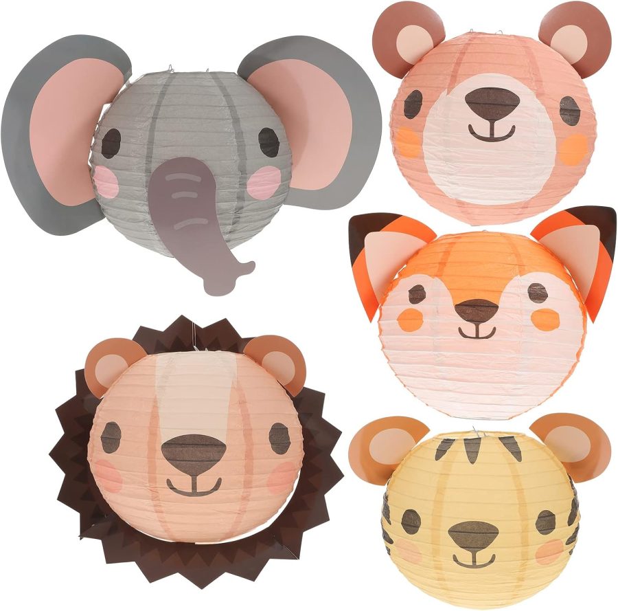 5 Pcs Animals Lanterns Folding Paper Lanterns Jungle Birthday Party Decorations