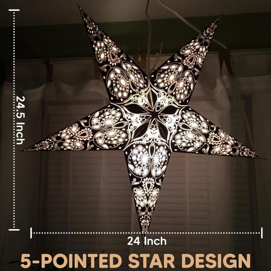 Paper Star Lantern, 24-Inch  Red, 3D 5-Point Hanging Light Up Lamp for Christmas, Diwali, Weddings, Parties, Birthday, Handmade Foldable Indoor Outdoor Ceiling Decoration - Image 2