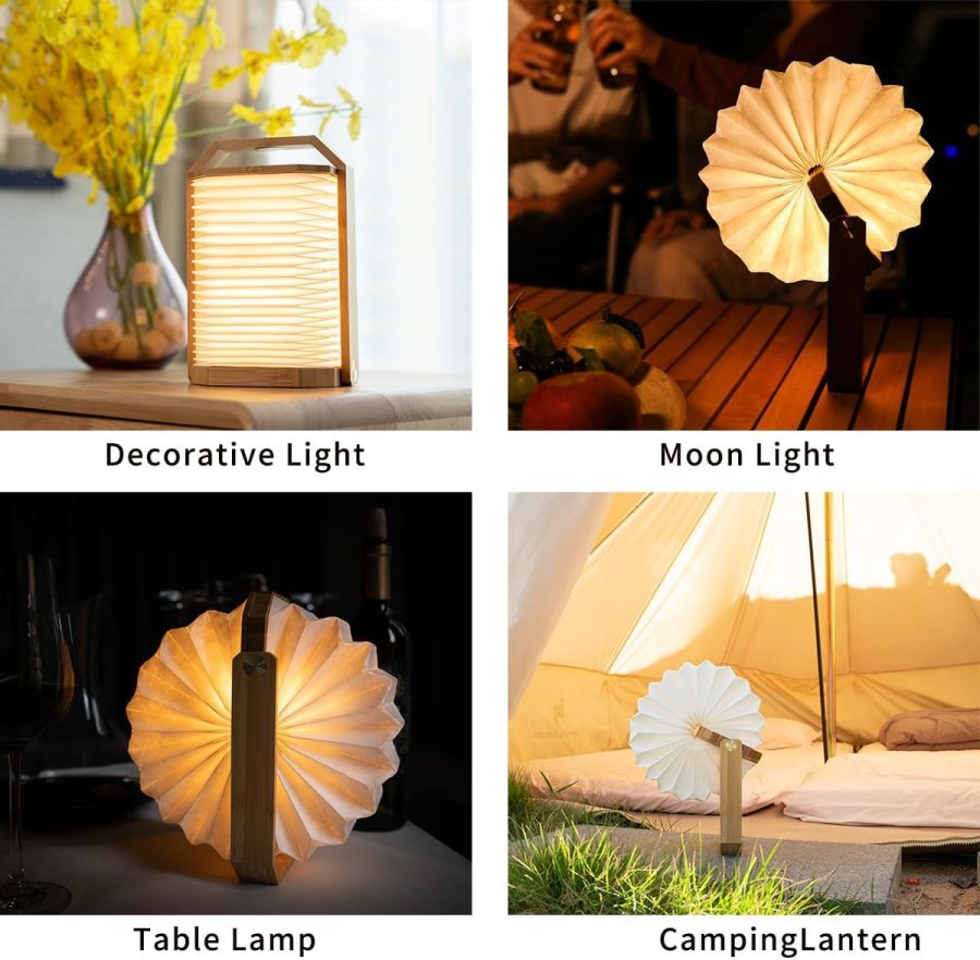 Portable Bamboo Lamp - Foldable Japanese Lantern with USB Charging, Waterproof Tear-Resistant Fiber Paper Shade, Accordion Travel Light for Home Decor Camping Gift - Image 2