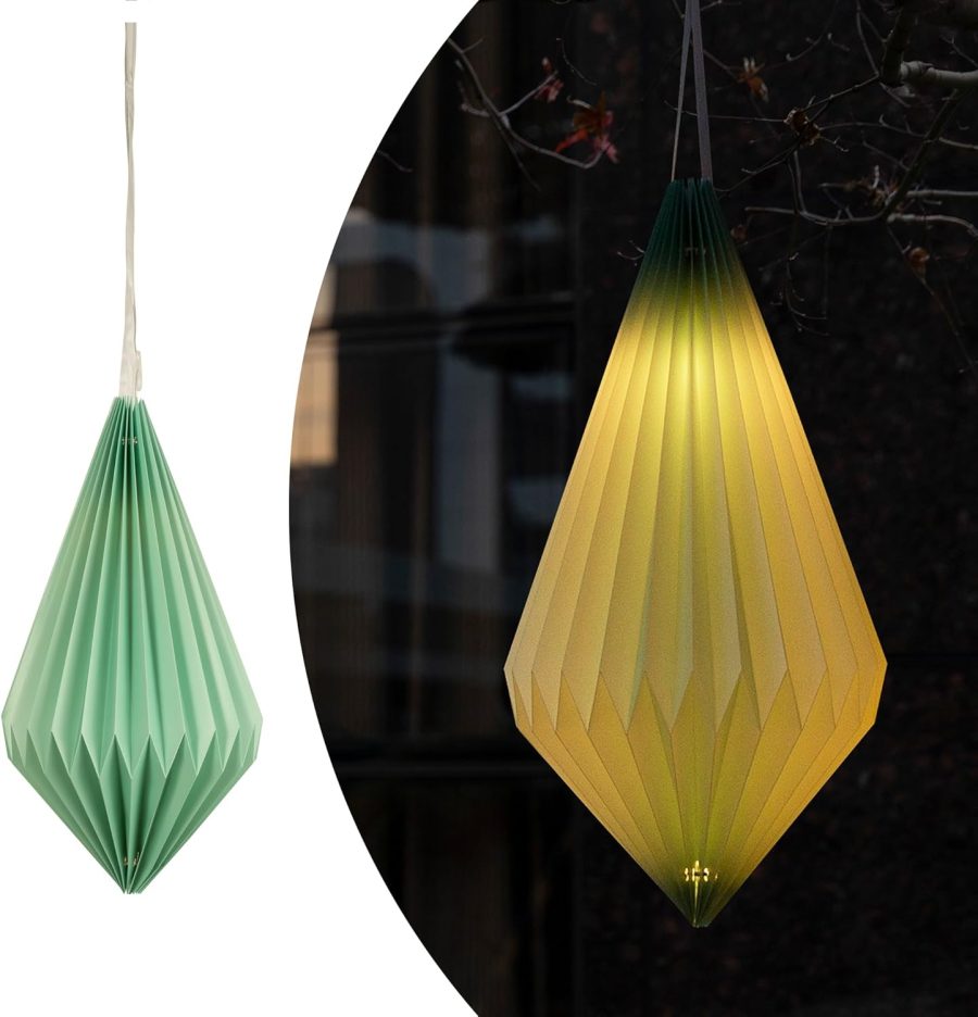 Battery Operated Outdoor Hanging Lantern, Foldable Paper Lantern with String Waterproof Hanging Light for Backyard Indoor Pendant Paper Lantern Chandelier for Porch Patio Green