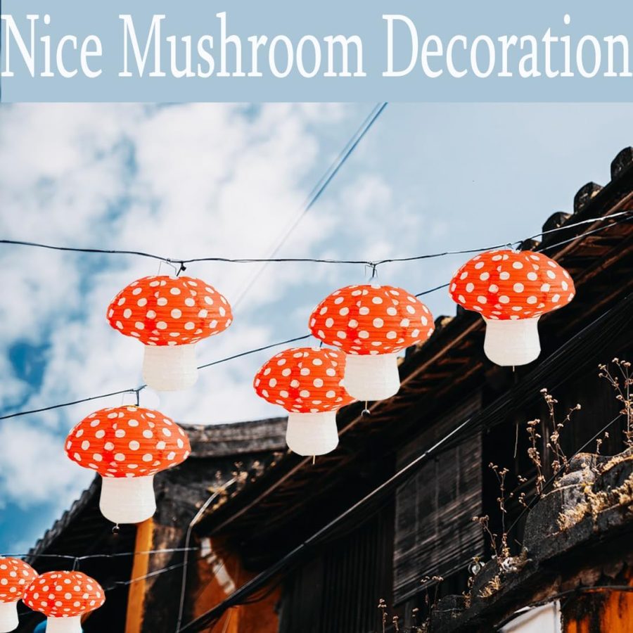 6 pcs Mushroom Paper Lanterns, Foldable Small Mushroom Lanterns with Lamp-Pearl, for Wonderland Themed Party, Garden, Indoor Decor 8 inch - Image 2
