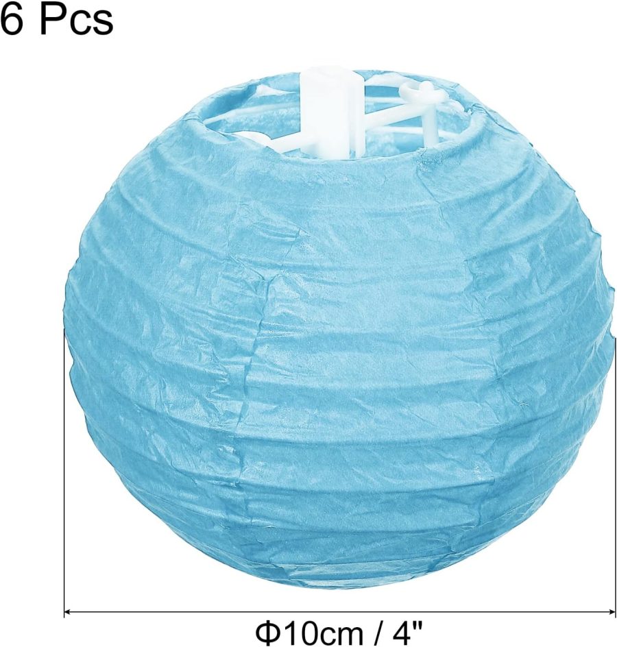 4 Inch Paper Lanterns, 6 Pack Round Folding Hanging Lamp Shade for Wedding Home Party Festival Celebration, Light Blue - Image 2