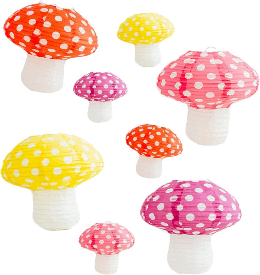8PCS Mushroom Shaped Paper Lantern,Forest Jungle Wonderland Themed Party Decor,Mushroom Lantern Hanging 3D Foldable Paper Lanterns Decorative for Hanging Room Decor,Fairy Birthday Party Favorr