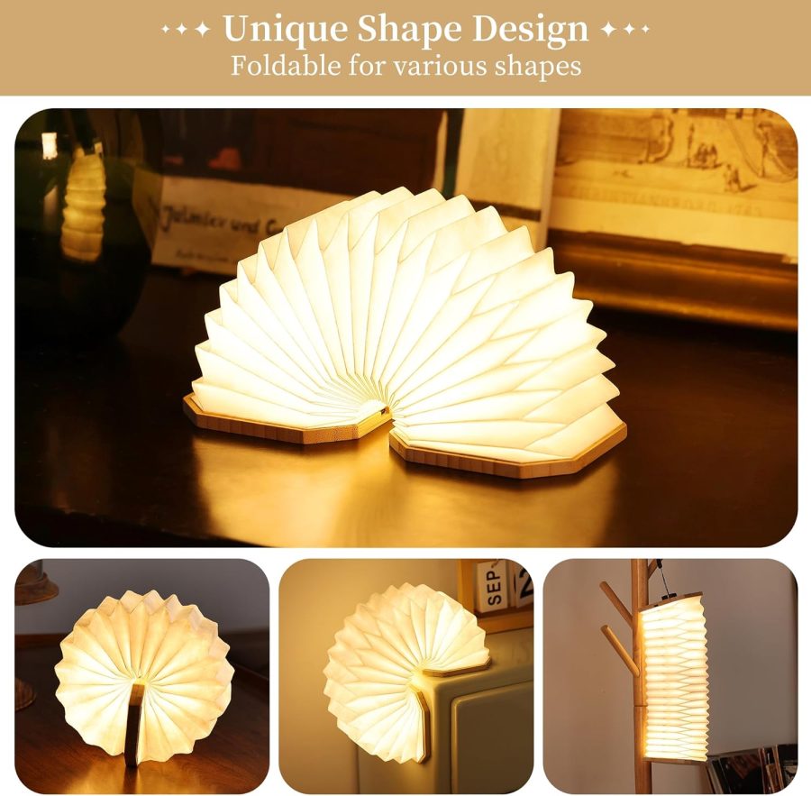Paper Lamp Japanese Gifts House Warming Gifts, Book lamp 3 Colors Lights Mode, Foldable Japanese Lamp, Bamboo Base Paper Lantern Lights 1200mAh, Book Decor, Zen Decor Spiritual Gifts - Image 2