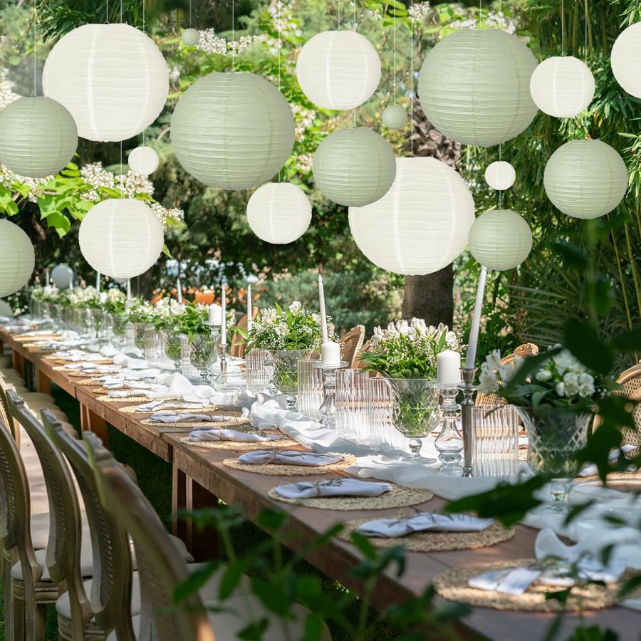 20 PCS Paper Lanterns,Sage Green and Ivory Lanterns for Weddings, Birthday Parties, Home Decoration, Easter, Graduation Ceremonies - Image 2