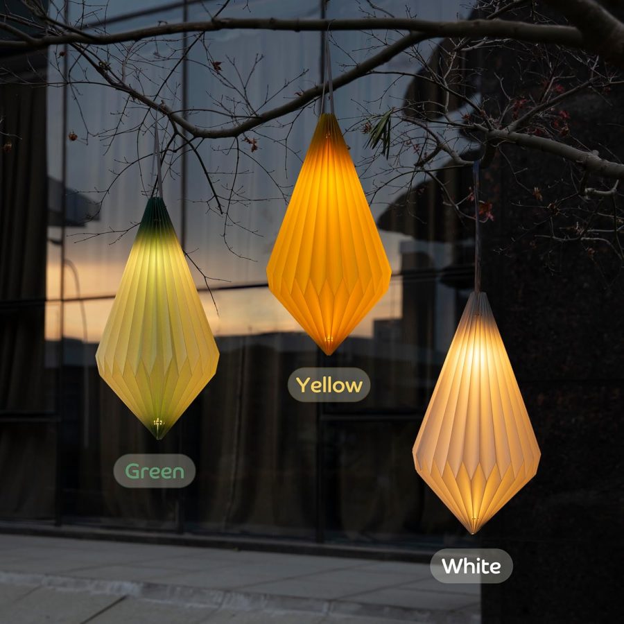 Battery Operated Outdoor Hanging Lantern, Foldable Paper Lantern with String Waterproof Hanging Light for Backyard Indoor Pendant Paper Lantern Chandelier for Porch Patio Green - Image 2