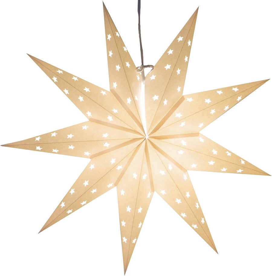 9-Pointed White Paper Star Lantern with 12 Foot Power Cord Included, Modern Style, Eco-Friendly