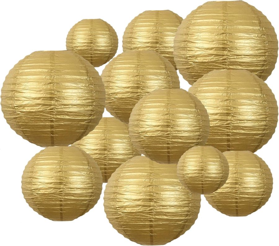 Hanging Paper Lanterns Decorative Glod Chinese Paper Lanterns Ceiling Party Decorations for Baby Shower Wedding Anniversarie Graduation Engagement Valentine's Day