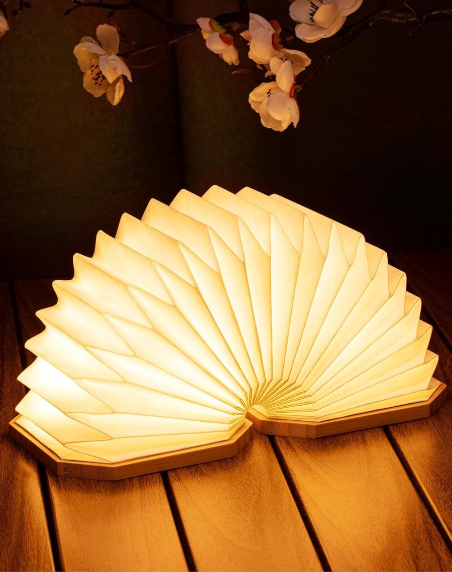 Originality Folding Accordion Lamp, Warm Light Lamp, Portable Desk Lamp, Japanese Gifts, Creative LED Paper Lantern with USB for Home Decoration(Bamboo)